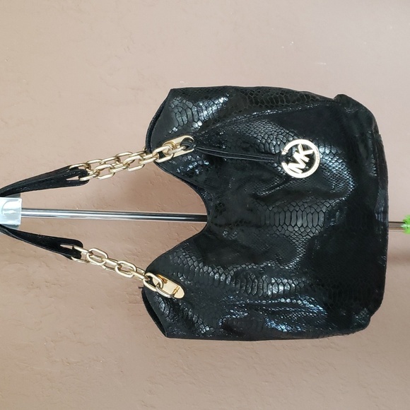 Michael Kors Patent Python Embossed Leather Chain Tote Bag - Picture 1 of 11